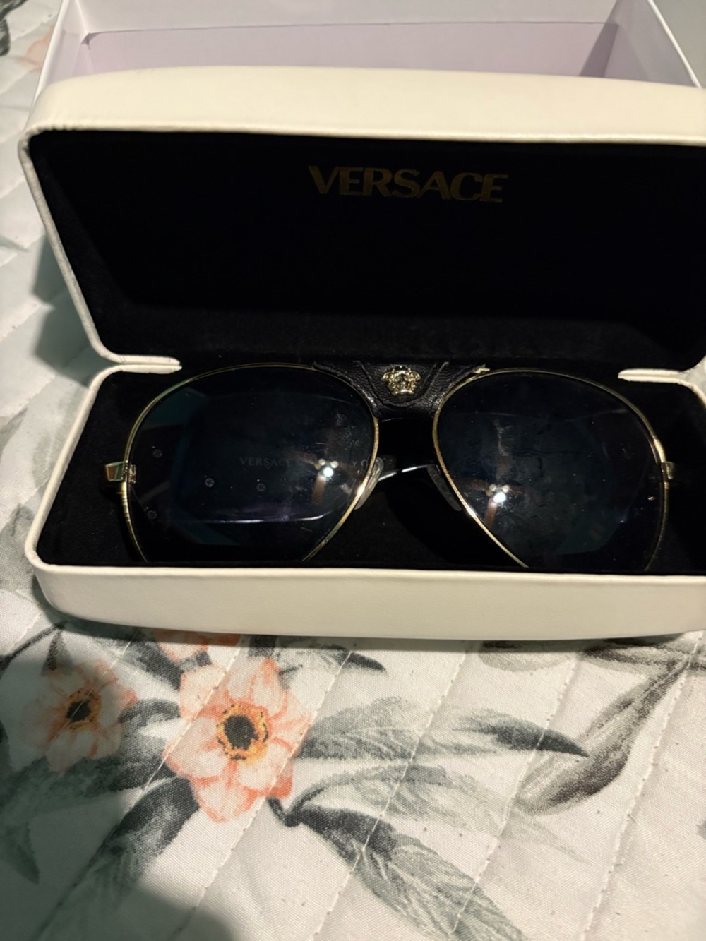 Versace Black and Gold Women's Aviator Sunglasses